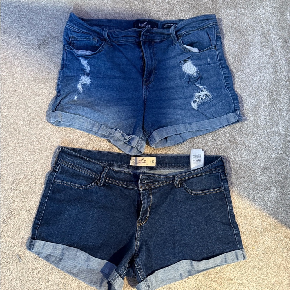 Hollister Blue Jean Shorts Distressed Frayed Hem